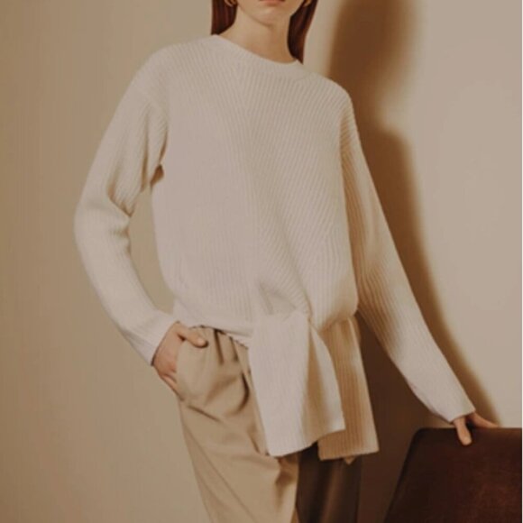 LOULOU STUDIO Trimelone Tie-front Rib-knit Cashmere Wool Sweater Ivory Small - Picture 1 of 5
